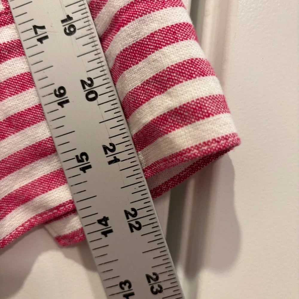 Banana Republic Mens Pink White Striped Linen Blend Button Down Shirt L Petite